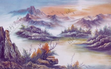 现代唯美意境山水风景油画