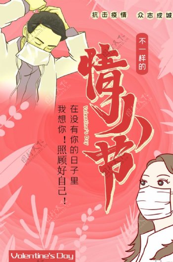 情人节武汉冠状肺炎流感病毒海报