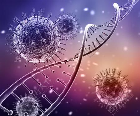 3d医疗背景病毒细胞和DNA链