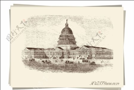 国会大厦手绘稿