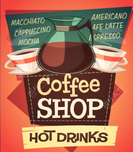 咖啡壶咖啡杯卡通背景设计