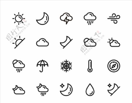 简约线性天气预报icon图标