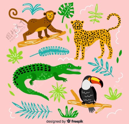 4款彩绘动物和树叶