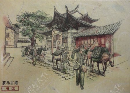 丽江茶马古道民居钢笔画