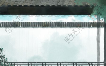 传统建筑墙檐屋檐插画背景