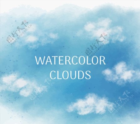 水彩绘蓝天上的云朵矢量素材