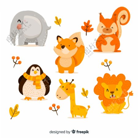6款可爱动物秋季动物设计矢