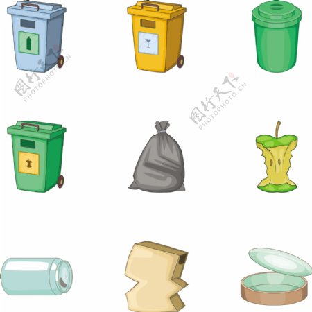 矢量环保垃圾桶垃圾垃圾袋图标