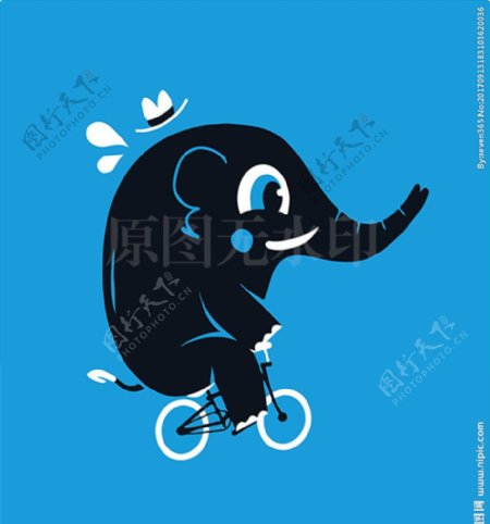 大象动物马戏团表演单车可爱插图