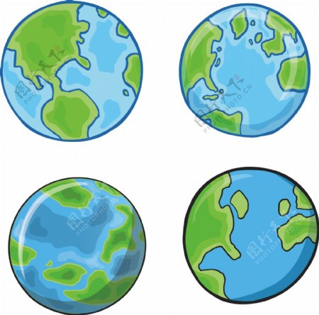 卡通手绘地球绿色星球儿童插画