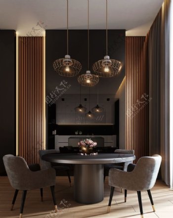家居客厅欧式装饰餐桌背景素材