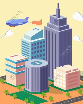 城市模型立体建筑插画背景