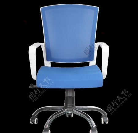 蓝白色时尚滑轮办公椅正面