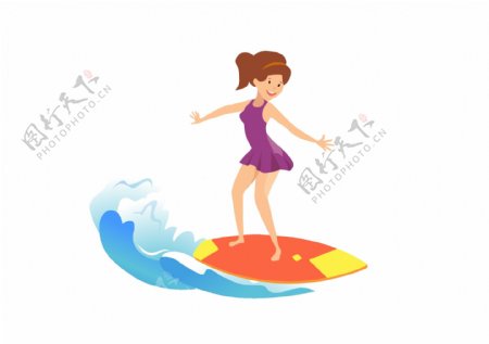 夏季旅游玩冲浪女孩插画