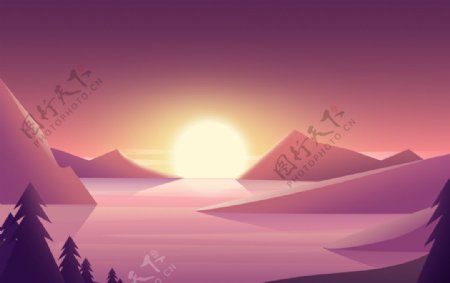 日落风景插画背景素材