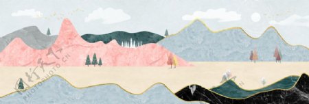新中式莫兰迪意境山水风景装饰画