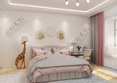 粉色温馨儿童卧室效果图