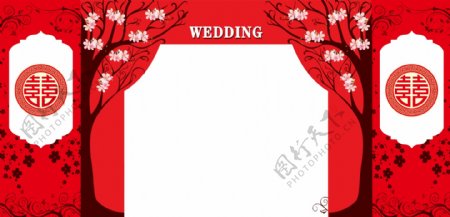 红色简约婚礼背景