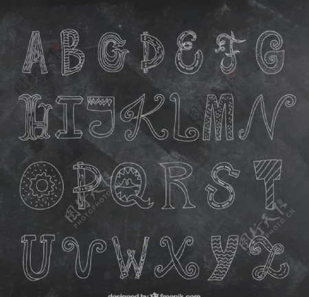 黑板上手工绘制字母表