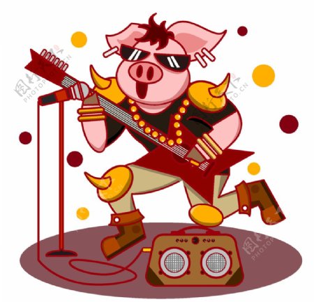 卡通猪卡通摇滚猪图片