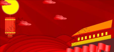 红色卡通中国风国庆节十一中秋节图片