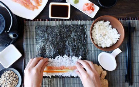 手制寿司美食食材背景海报素材图片