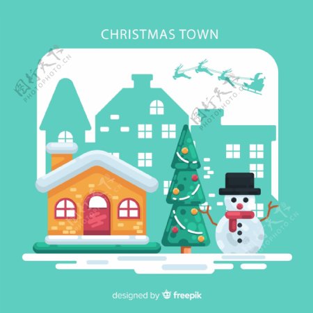 圣诞小城房屋和雪人图片