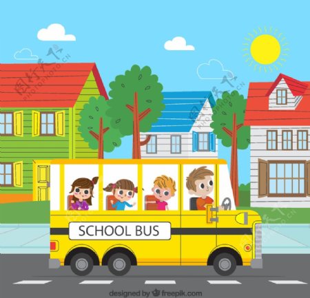坐满儿童的校车图片