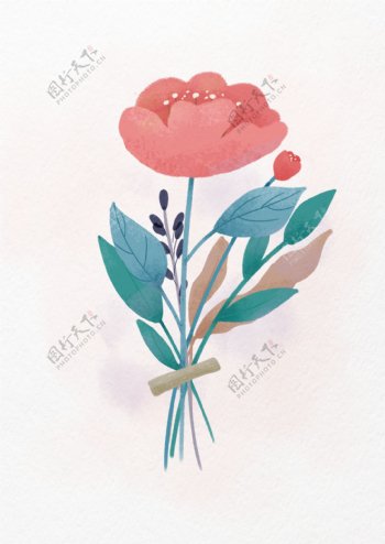 扁平插画小花可爱牡丹植物图片