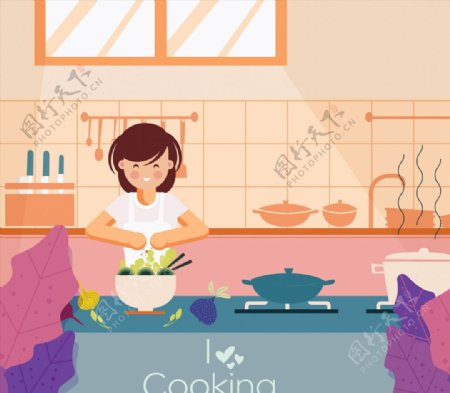 厨房烹饪的女子图片