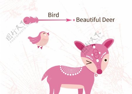 卡通动物粉色小鹿插画图片