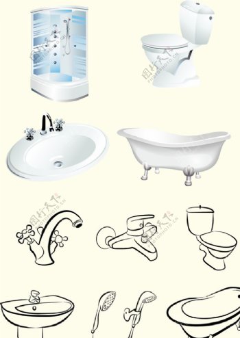 卫生间洗浴用具矢量素材图片
