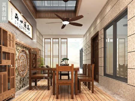 新中式茶室天井休闲区图片