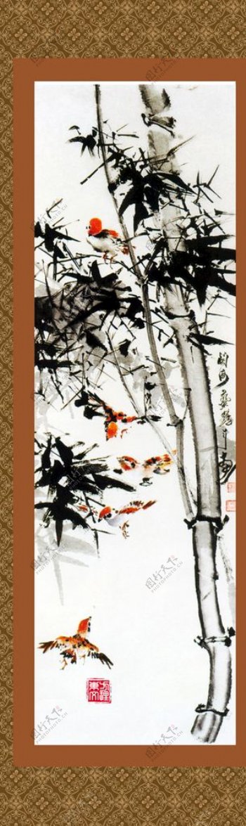中式水墨竹子挂画图片