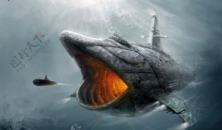 创意图片鲨鱼战舰