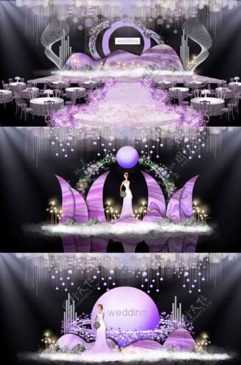 紫色曲线设计婚礼舞台签到迎宾区图片