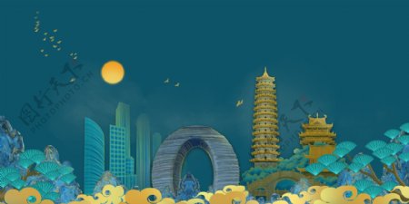 国潮风大气古代中国插画图片