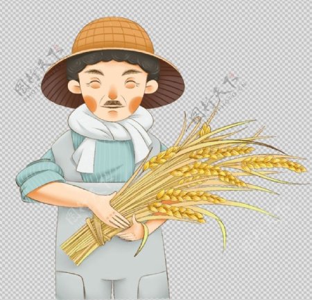 抱麦子的老农图片