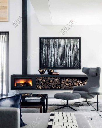 现代壁炉设计的北欧客厅图片
