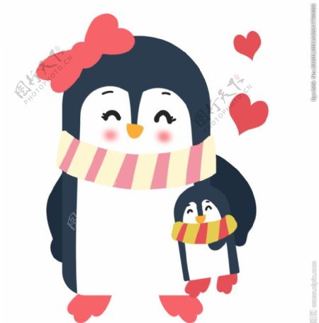 母子企鹅插画图片