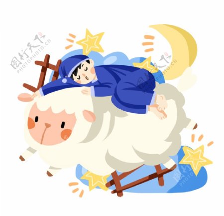 绵羊睡觉插画图片
