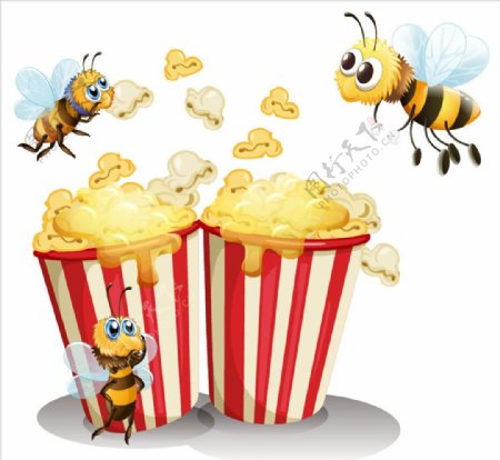卡通爆米花和蜜蜂圖片