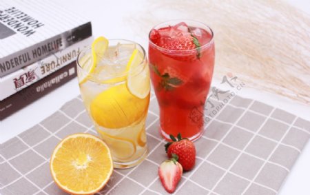 柠檬水草莓汁橙汁图片