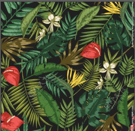热带植物印花矢量图片