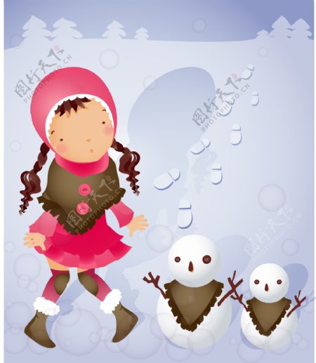 雪人的主题iclickart四赛季韩国可爱女孩的相册