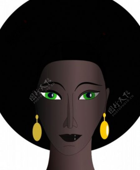 向量的黑人妇女有绿色的眼睛画