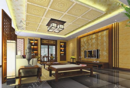 中式别墅客厅吊顶设计图图片