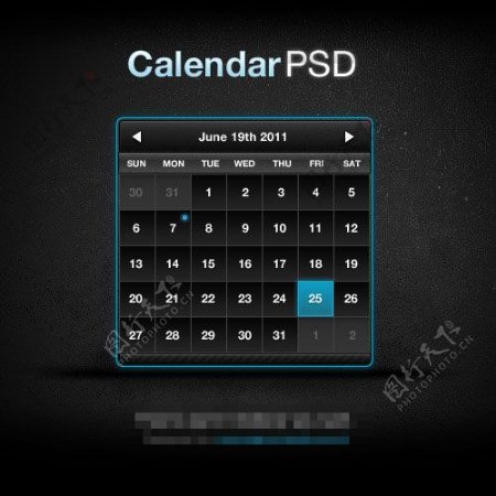 PSD黑色质感日历日历