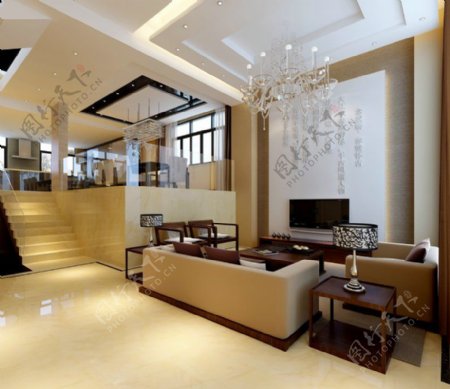 现代豪华客厅3d模型素材