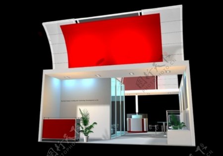 红色屋顶展厅效果图3D模板素材